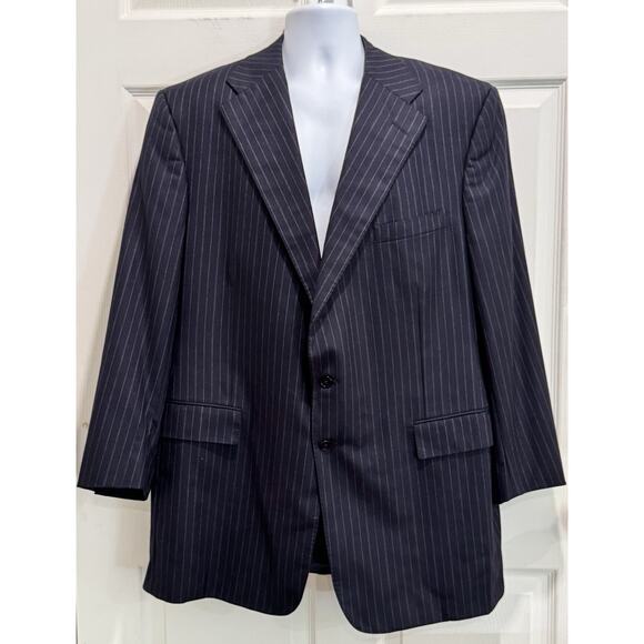 Ralph Lauren Purple Label Men's Navy Blue Pin Broken Chalk Stripe Wool Suit 46L - Picture 7 of 16